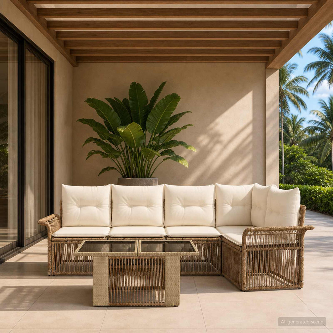 Havesofa Sæt 6 stk. Beige og cremehvid polyrattan
