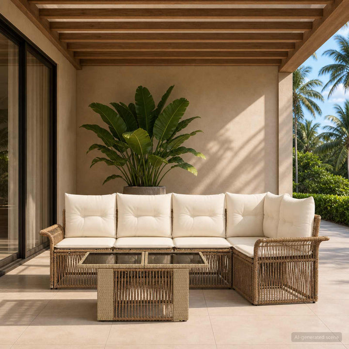 Havesofa Sæt 6 stk. Beige og cremehvid polyrattan