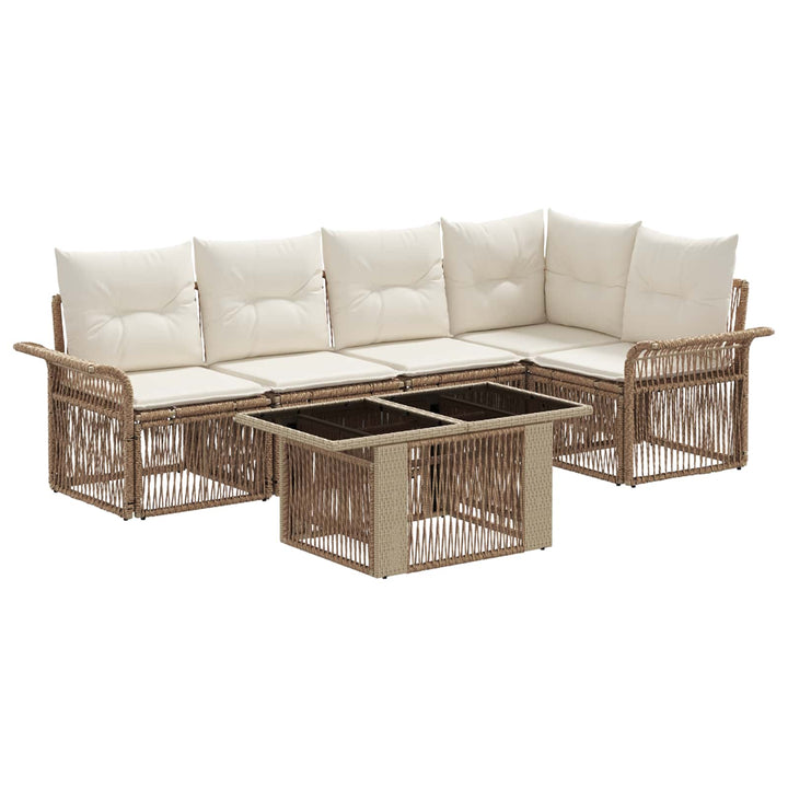 Havesofa Sæt 6 stk. Beige og cremehvid polyrattan