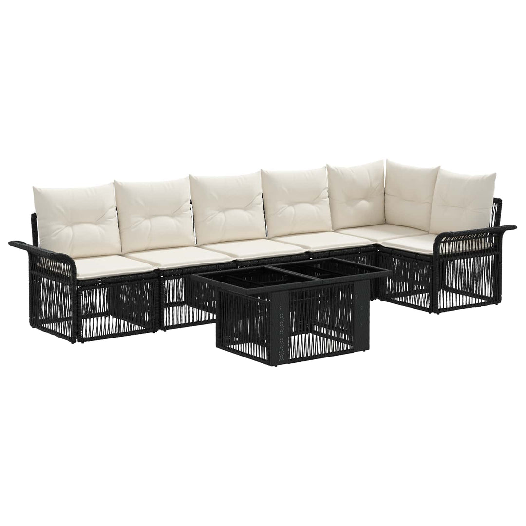 Havesofa Sæt 7 stk. Sort og Cremehvid polyrattan