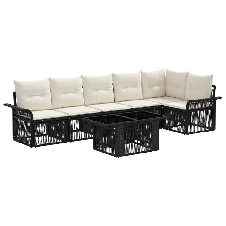 Havesofa Sæt 7 stk. Sort og Cremehvid polyrattan
