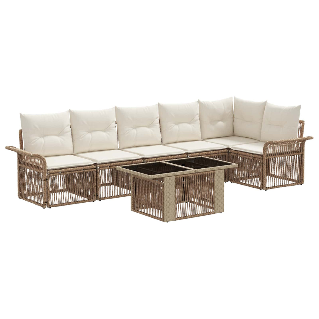 Havesofa Sæt 7 stk. Beige og cremehvid polyrattan