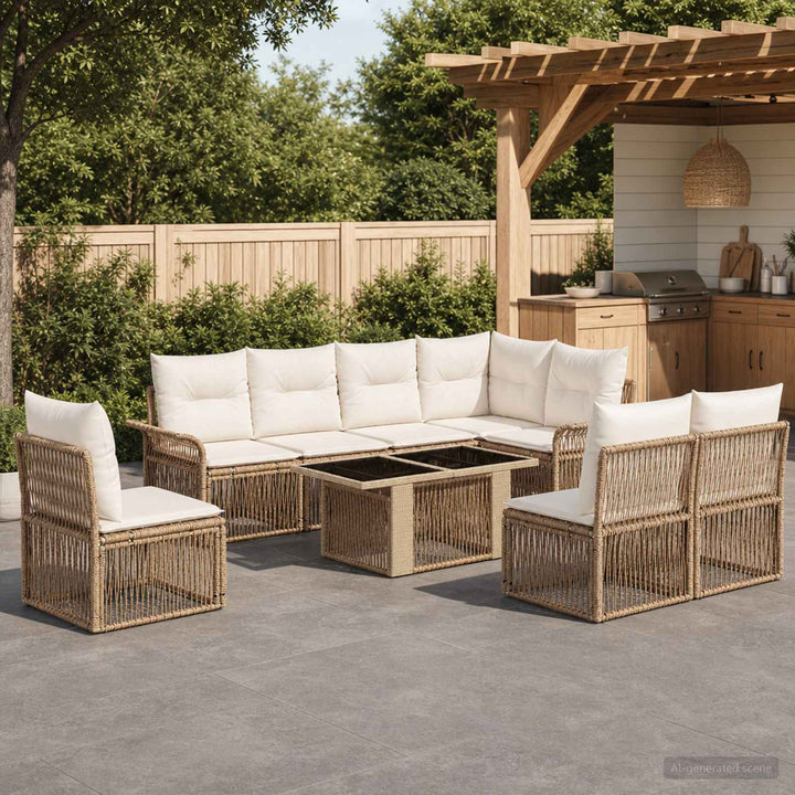 Havesofa Sæt 9 stk. Beige og cremehvid polyrattan