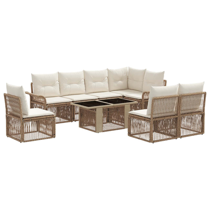 Havesofa Sæt 9 stk. Beige og cremehvid polyrattan