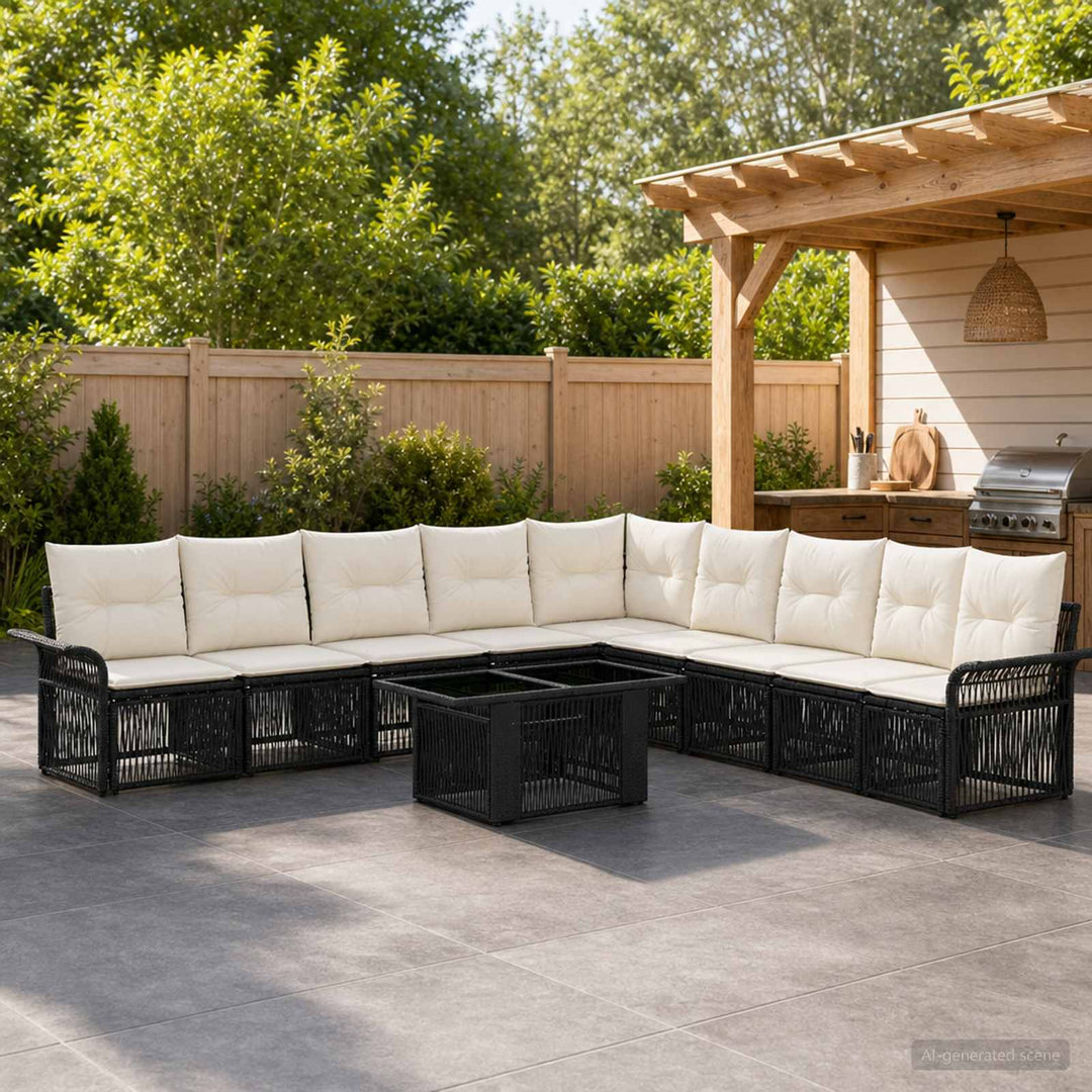Havesofa Sæt 10 stk. Sort og Cremehvid polyrattan