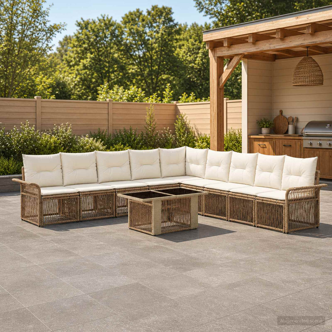 Havesofa Sæt 10 stk. Beige og cremehvid polyrattan