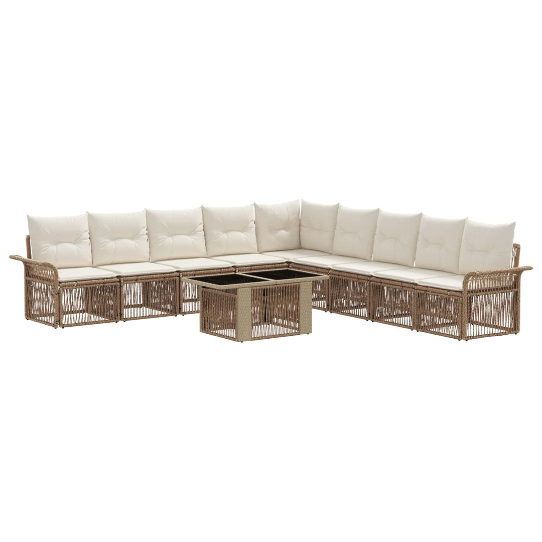 Havesofa Sæt 10 stk. Beige og cremehvid polyrattan