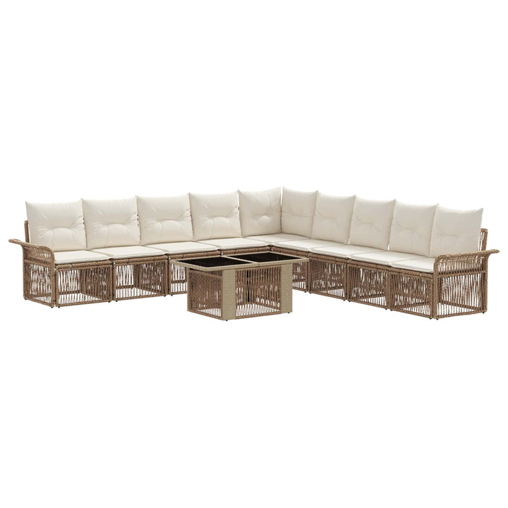 Havesofa Sæt 10 stk. Beige og cremehvid polyrattan