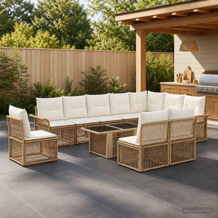 Havesofa Sæt 11 stk. Beige og cremehvid polyrattan