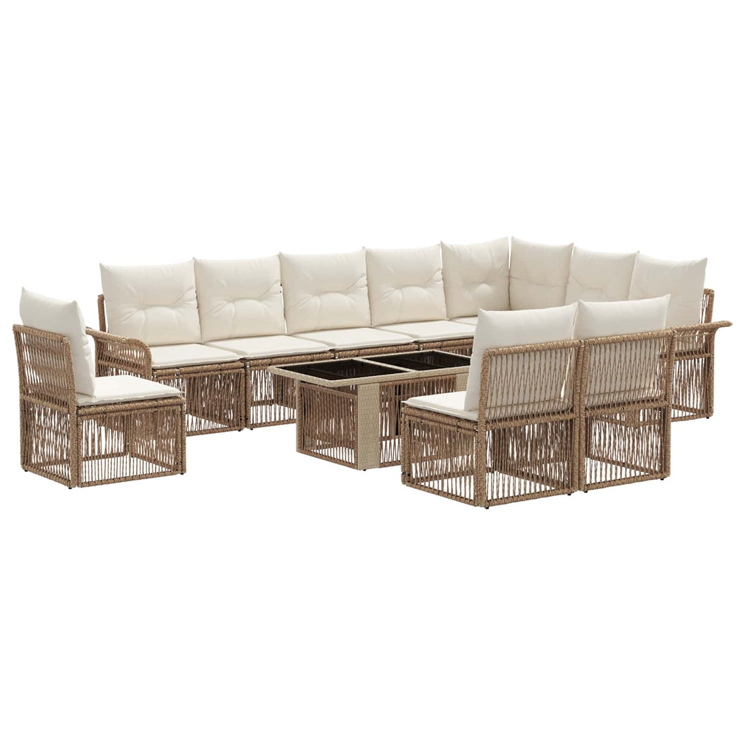 Havesofa Sæt 11 stk. Beige og cremehvid polyrattan