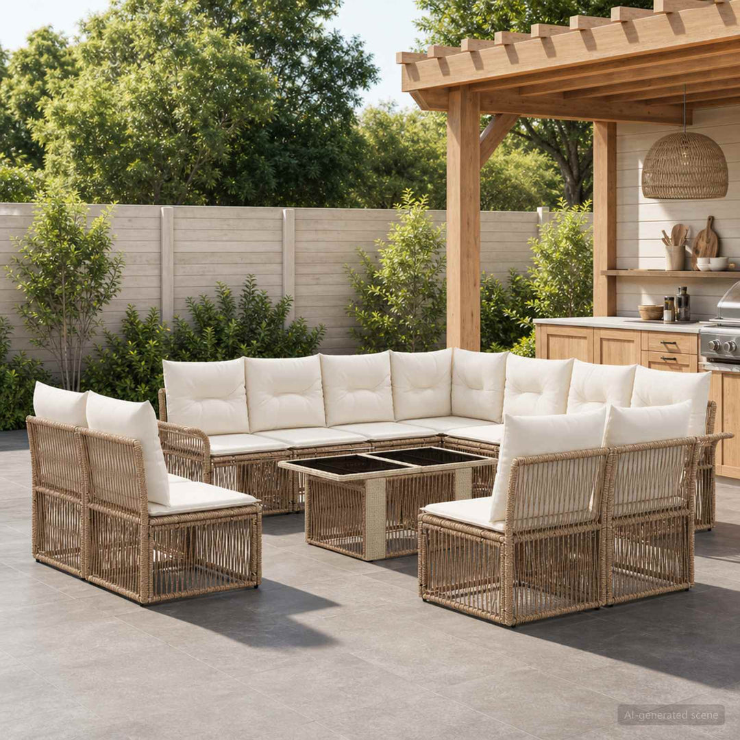 Havesofa Sæt 12 stk. Beige og cremehvid polyrattan