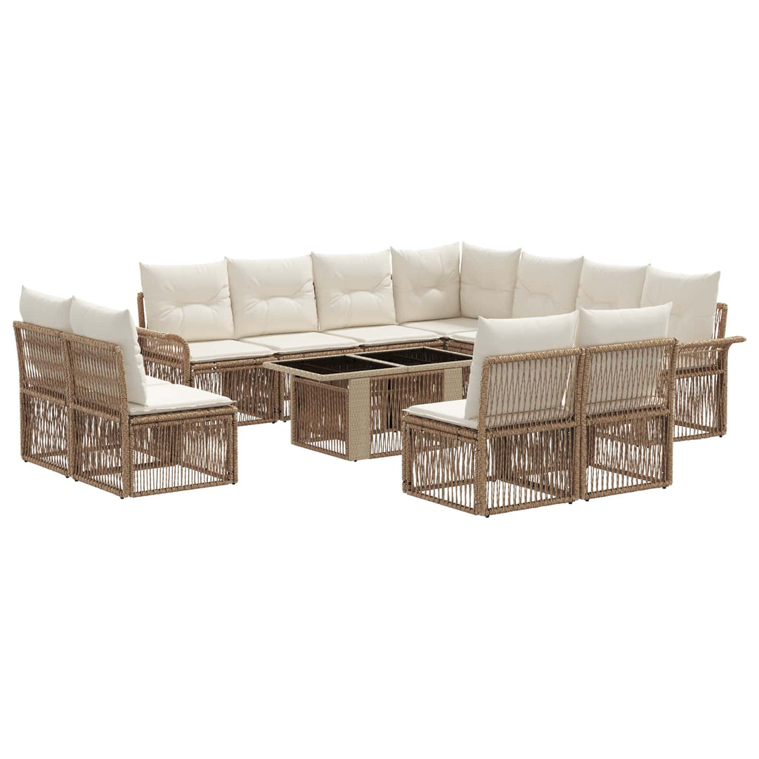 Havesofa Sæt 12 stk. Beige og cremehvid polyrattan