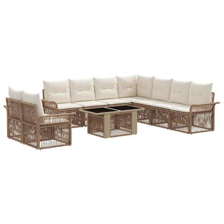 Havesofa Sæt 10 stk. Beige og cremehvid polyrattan