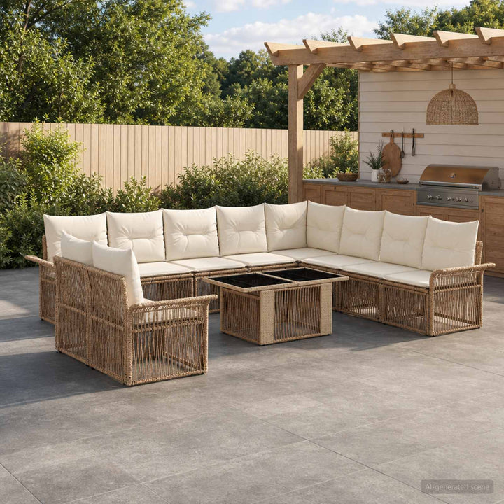 Havesofa Sæt 11 stk. Beige og cremehvid polyrattan