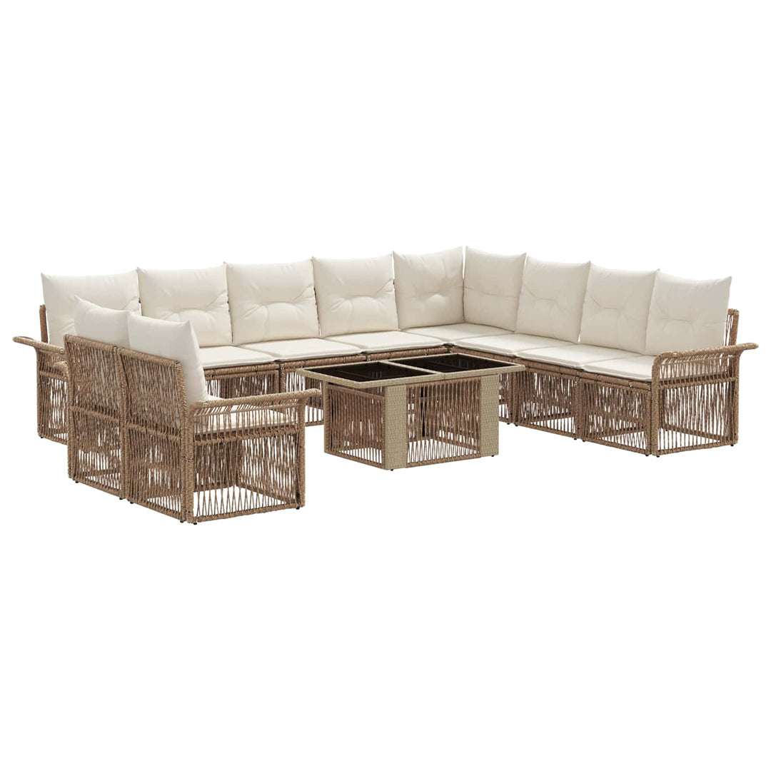 Havesofa Sæt 11 stk. Beige og cremehvid polyrattan