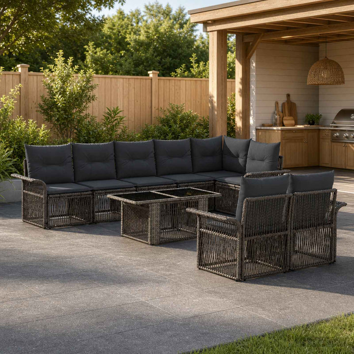 Havesofa Sæt 9 stk. Grå og Mørkegrå polyrattan