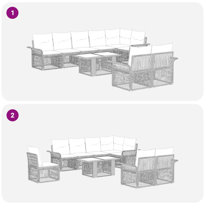 Havesofa Sæt 9 stk. Grå og Mørkegrå polyrattan
