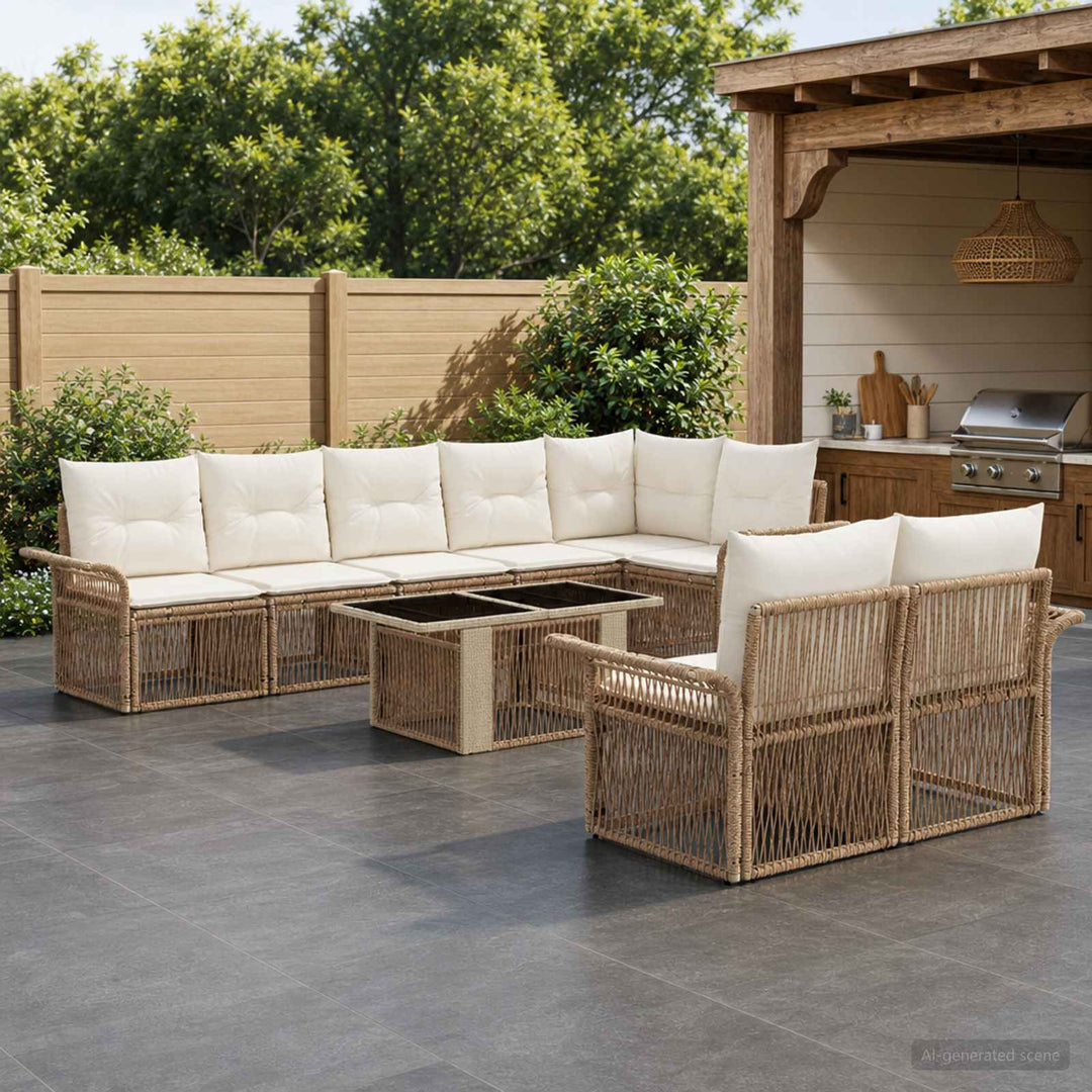 Havesofa Sæt 9 stk. Beige og cremehvid polyrattan