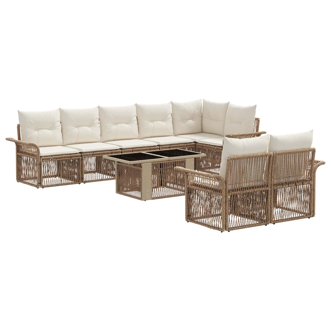 Havesofa Sæt 9 stk. Beige og cremehvid polyrattan