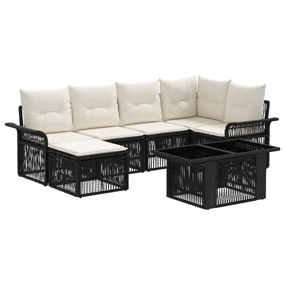 Havesofa Sæt 7 stk. Sort og Cremehvid polyrattan