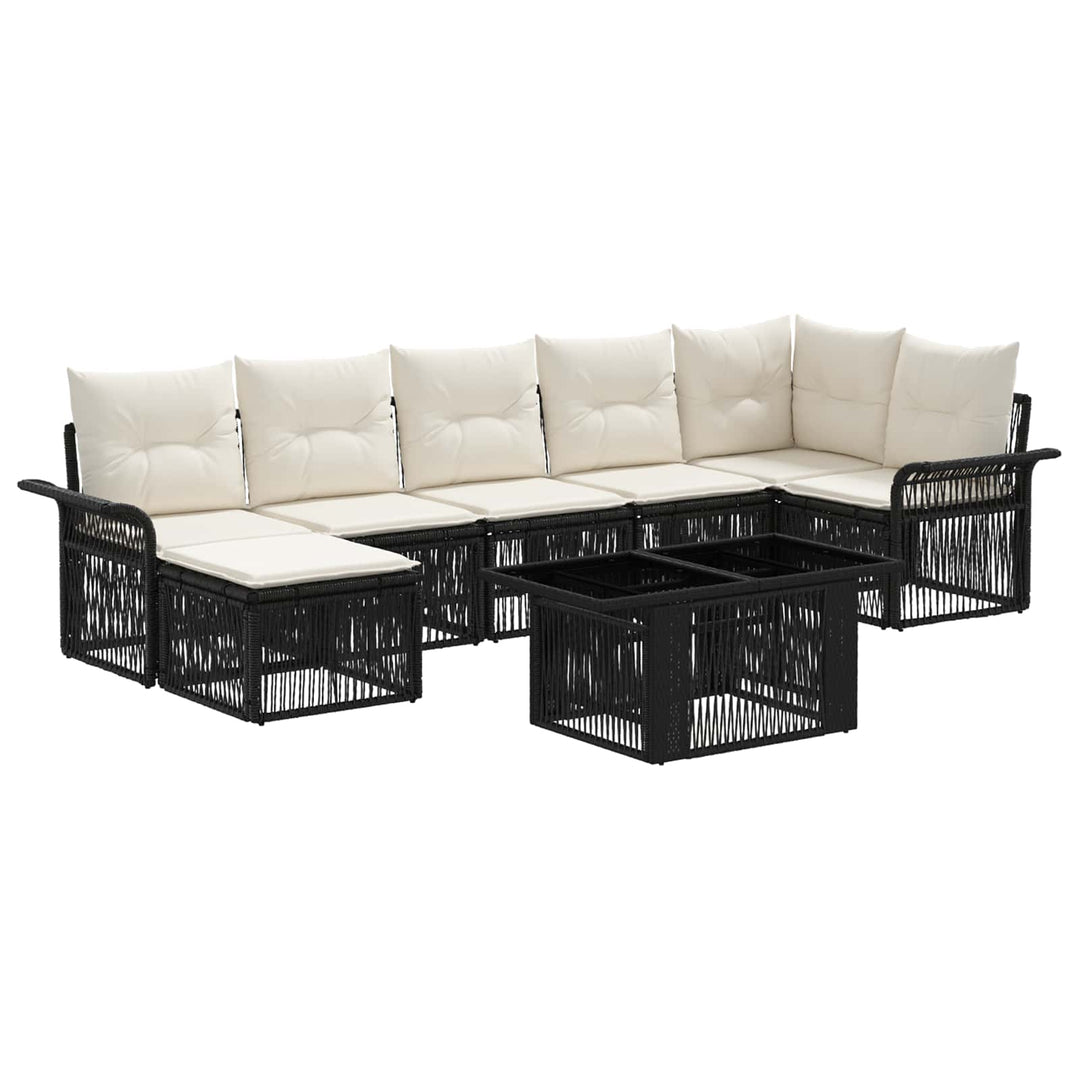 Havesofa Sæt 8 stk. Sort og Cremehvid polyrattan