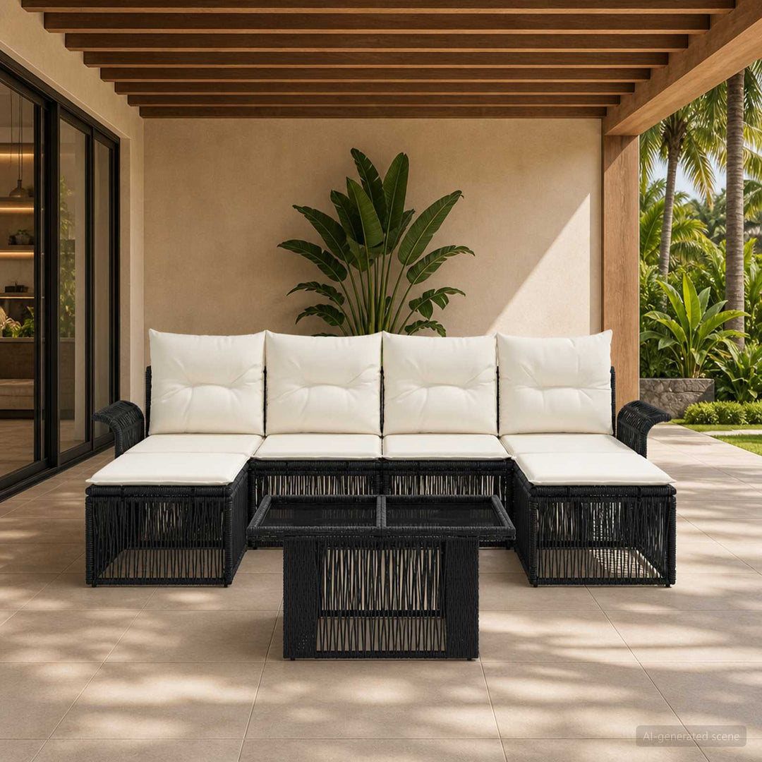 Havesofa Sæt 7 stk. Sort og Cremehvid polyrattan