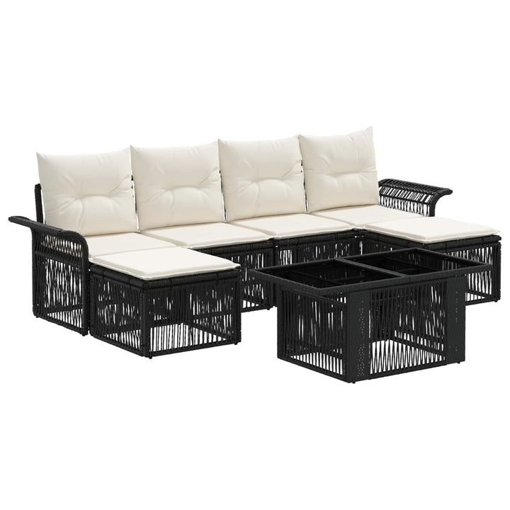 Havesofa Sæt 7 stk. Sort og Cremehvid polyrattan