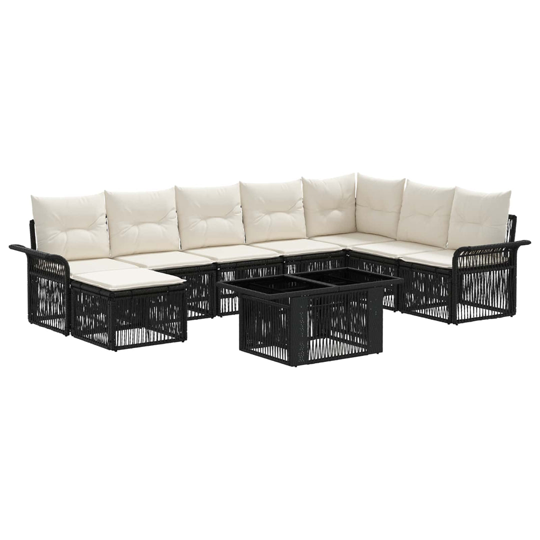 Havesofa Sæt 9 stk. Sort og Cremehvid polyrattan