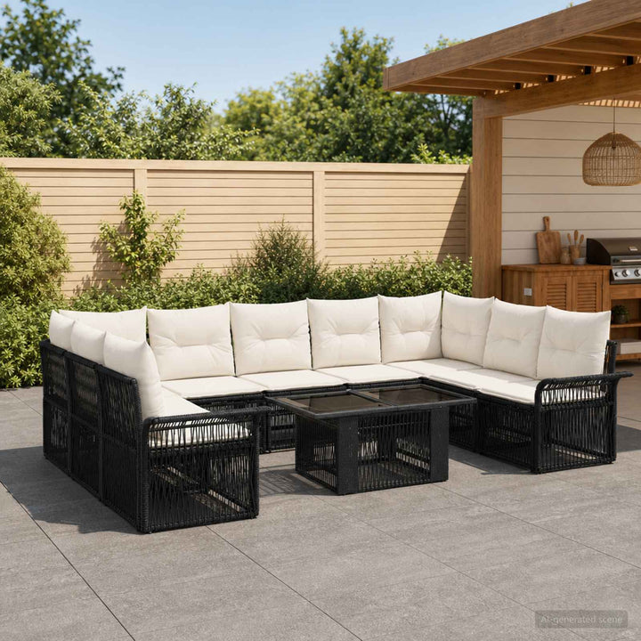 Havesofa Sæt 10 stk. Sort og Cremehvid polyrattan