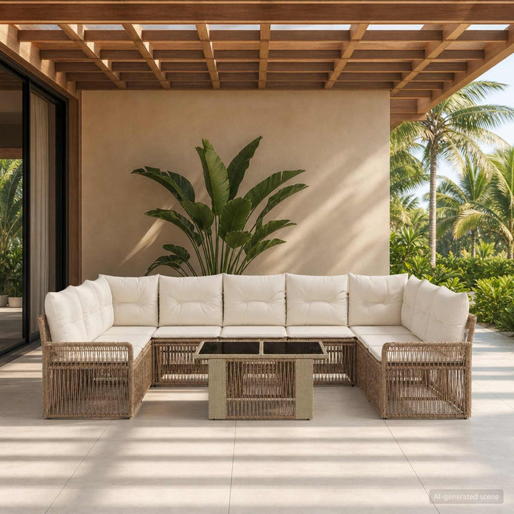 Havesofa Sæt 10 stk. Beige og cremehvid polyrattan