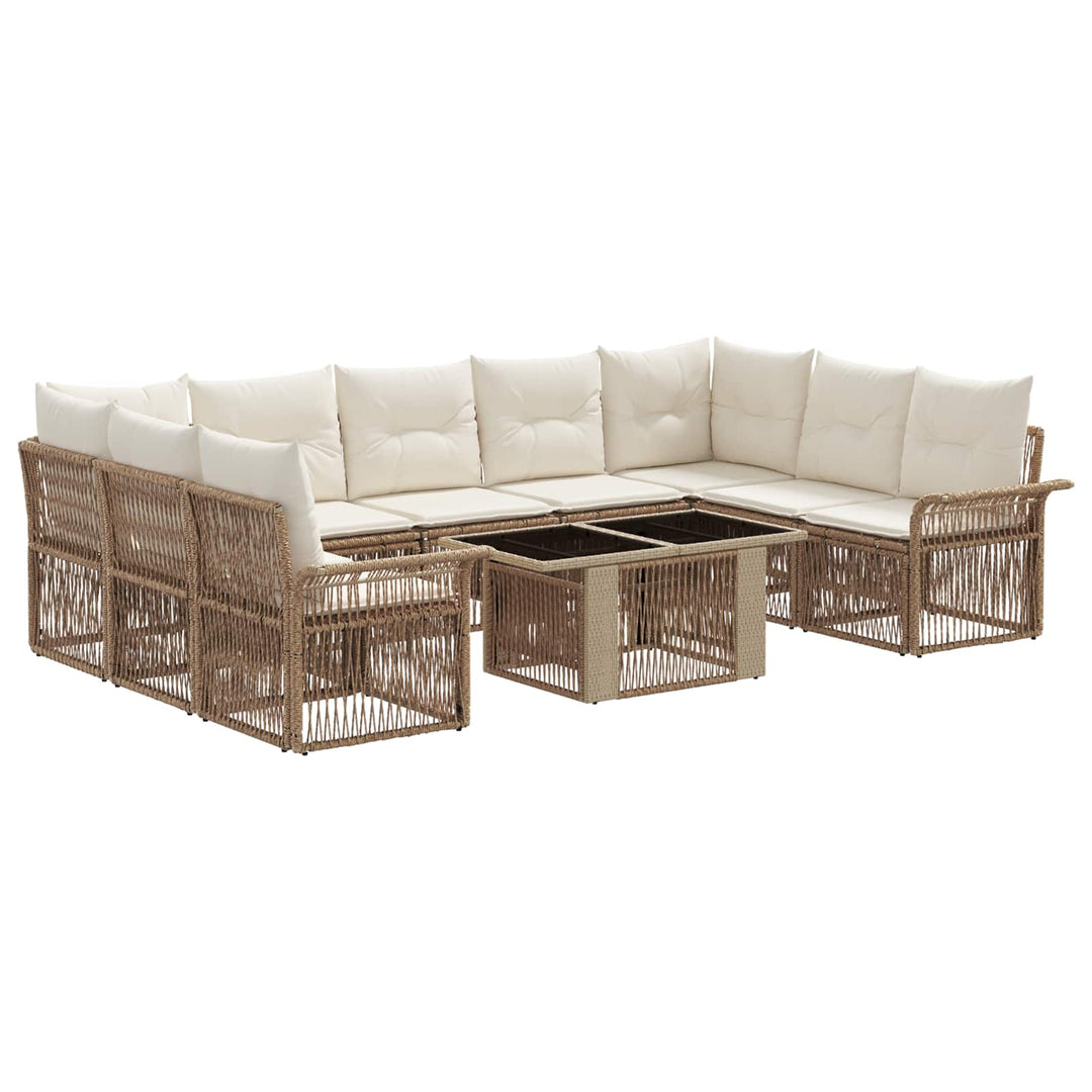 Havesofa Sæt 10 stk. Beige og cremehvid polyrattan