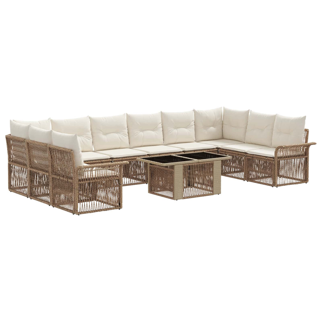 Havesofa Sæt 11 stk. Beige og cremehvid polyrattan