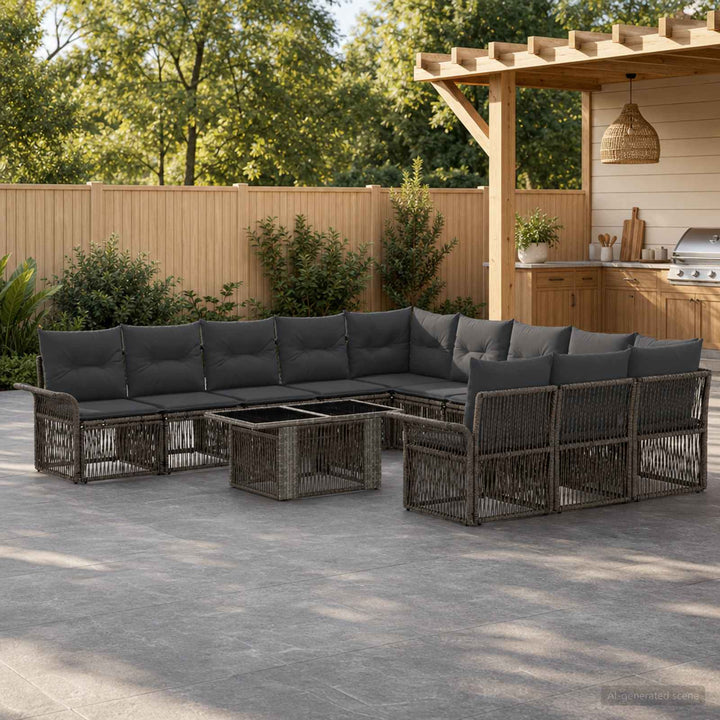 Havesofa Sæt 12 stk. Grå og Mørkegrå polyrattan