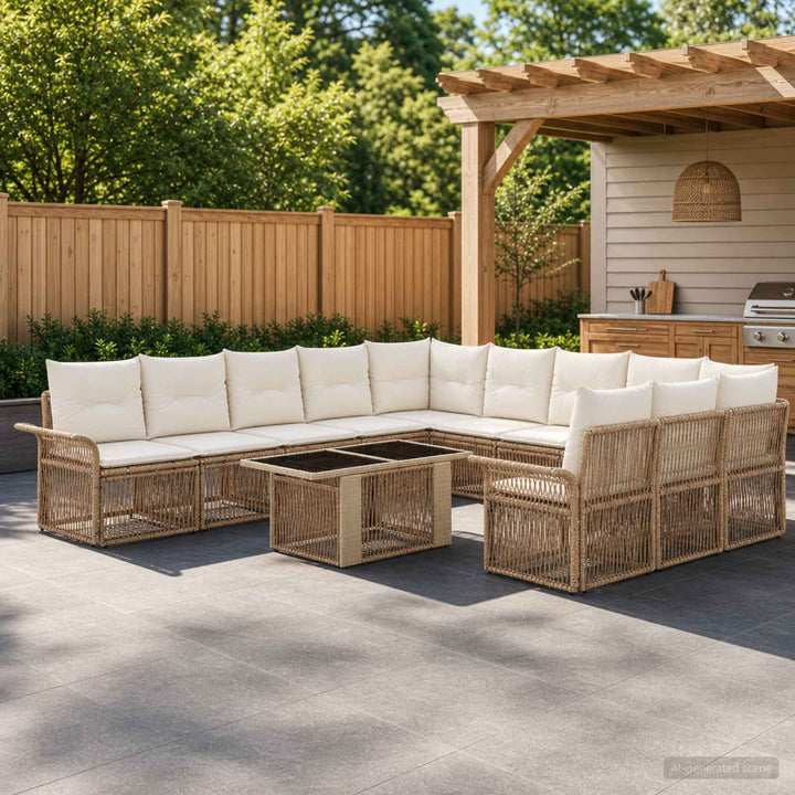 Havesofa Sæt 12 stk. Beige og cremehvid polyrattan
