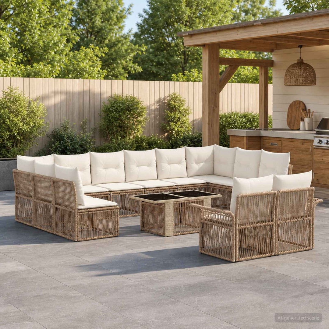 Havesofa Sæt 13 stk. Beige og cremehvid polyrattan