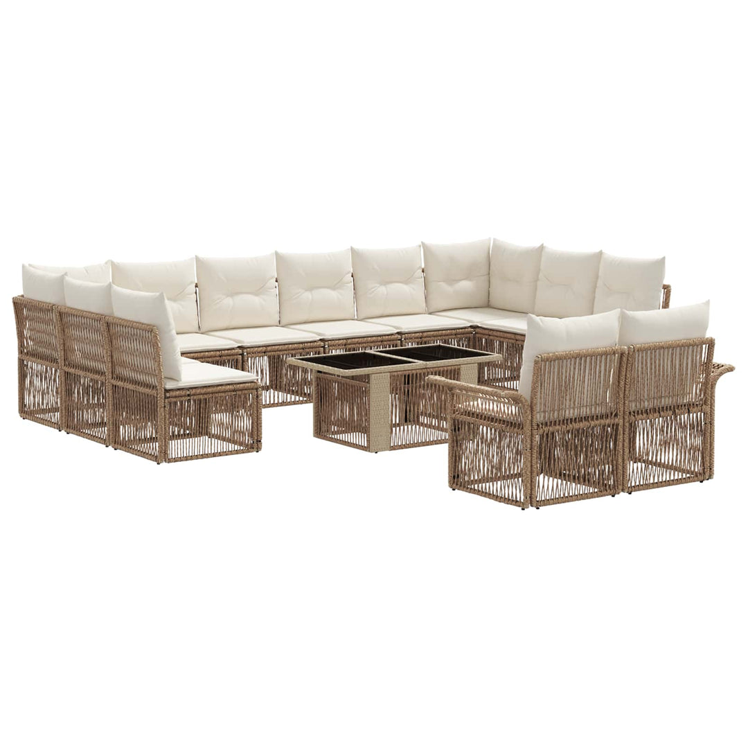 Havesofa Sæt 13 stk. Beige og cremehvid polyrattan