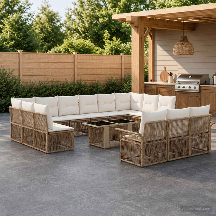 Havesofa Sæt 14 stk. Beige og cremehvid polyrattan