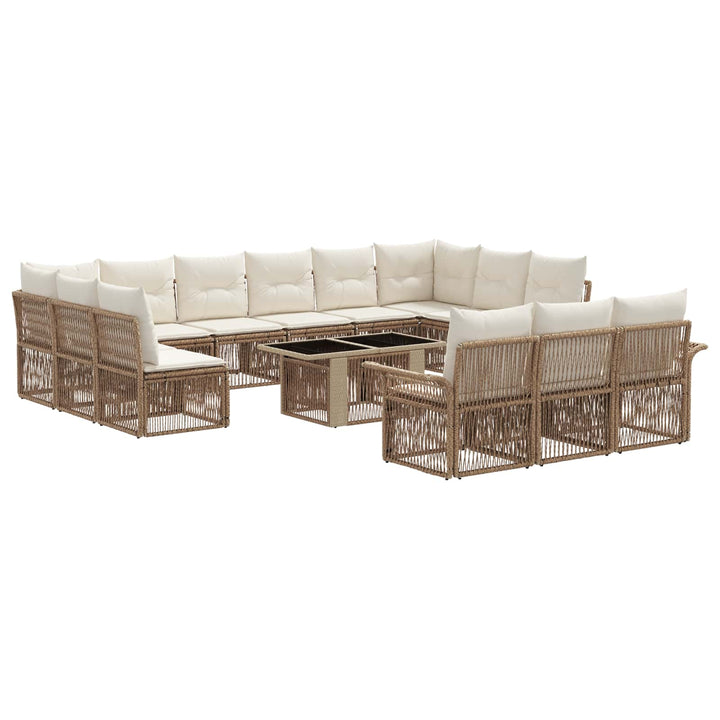 Havesofa Sæt 14 stk. Beige og cremehvid polyrattan