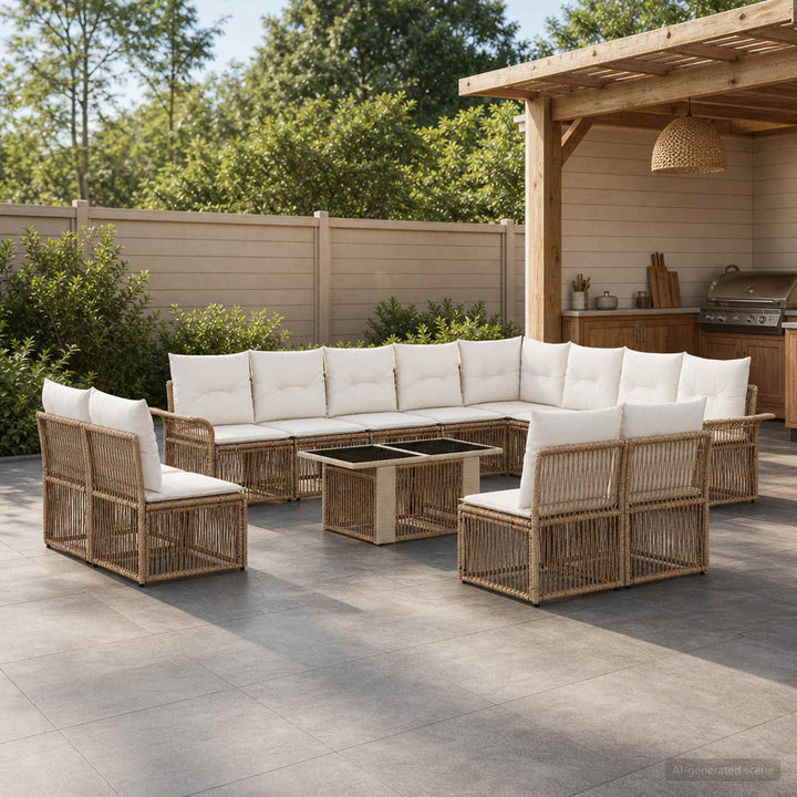 Havesofa Sæt 13 stk. Beige og cremehvid polyrattan