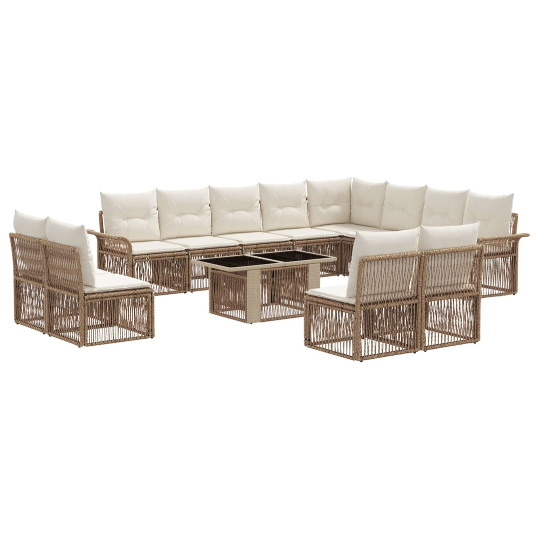 Havesofa Sæt 13 stk. Beige og cremehvid polyrattan