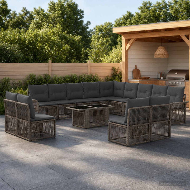 Havesofa Sæt 14 stk. Grå og Mørkegrå polyrattan
