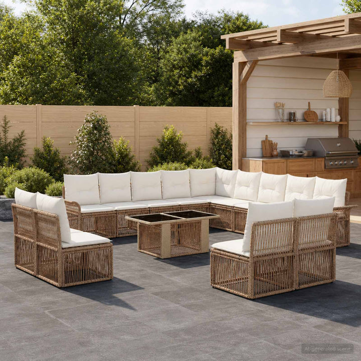 Havesofa Sæt 14 stk. Beige og cremehvid polyrattan
