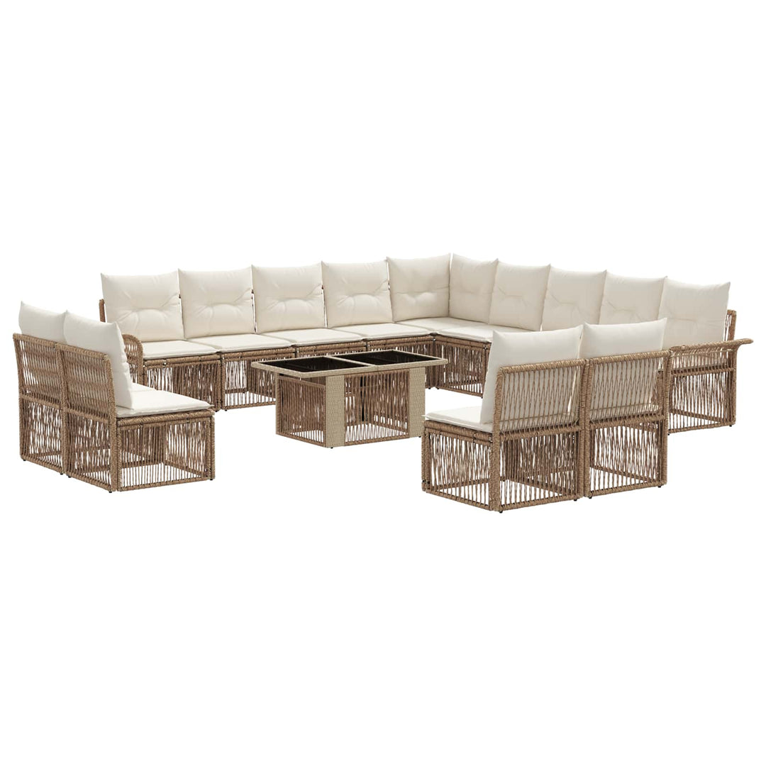 Havesofa Sæt 14 stk. Beige og cremehvid polyrattan