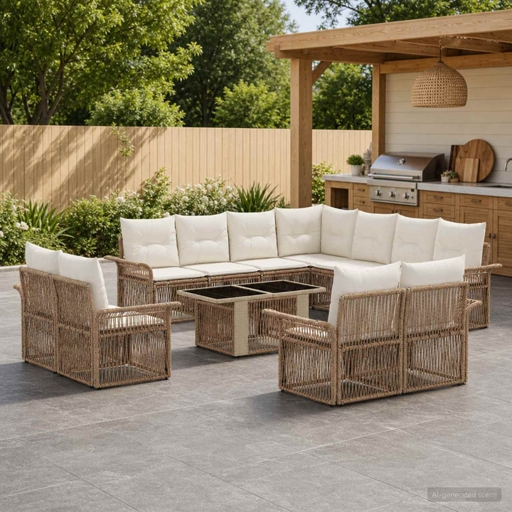 Havesofa Sæt 12 stk. Beige og cremehvid polyrattan