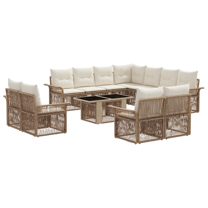 Havesofa Sæt 12 stk. Beige og cremehvid polyrattan