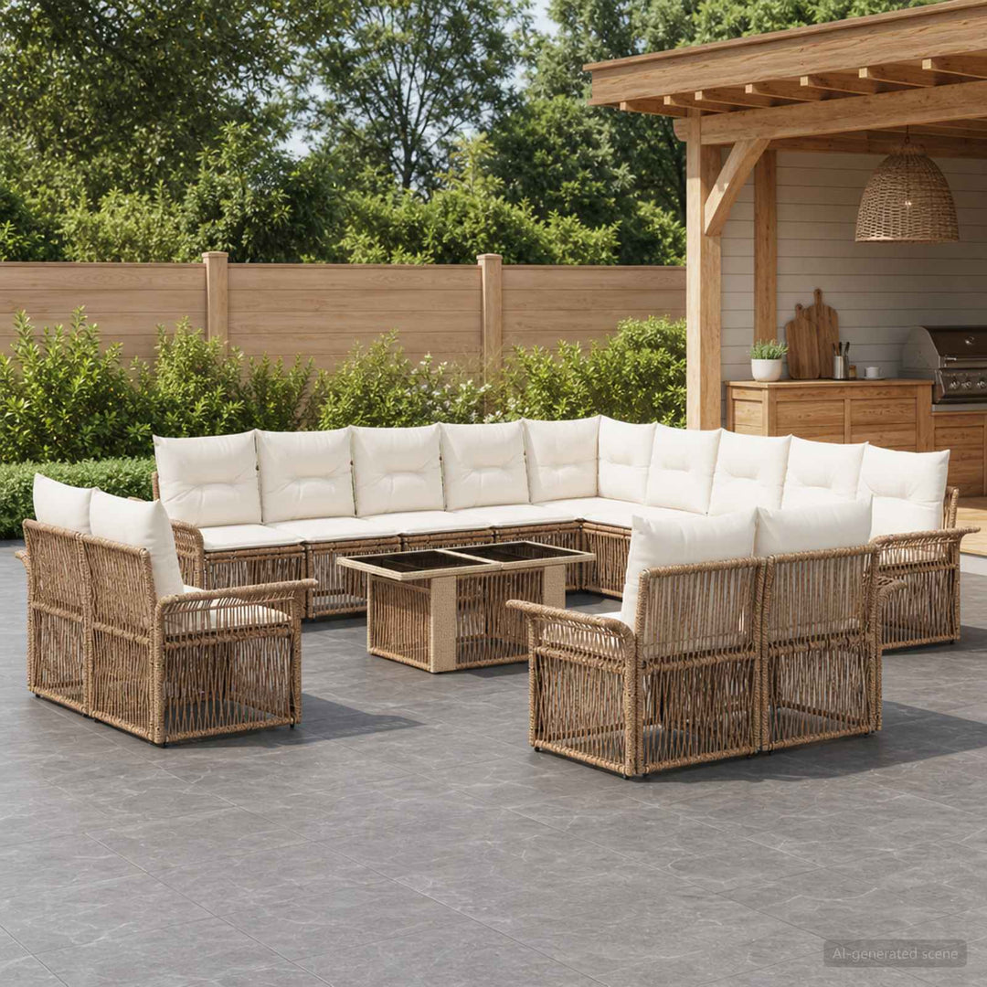 Havesofa Sæt 14 stk. Beige og cremehvid polyrattan