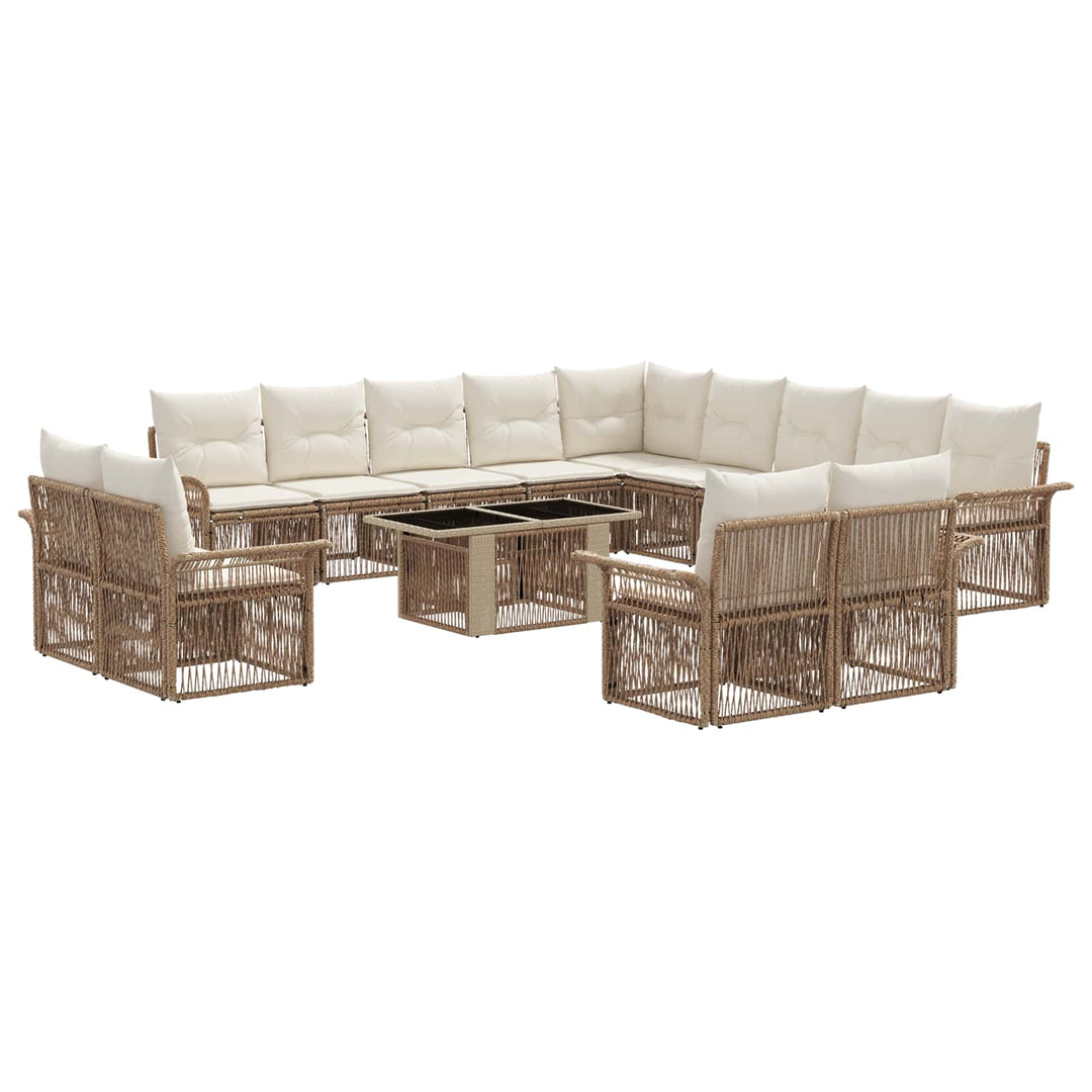Havesofa Sæt 14 stk. Beige og cremehvid polyrattan
