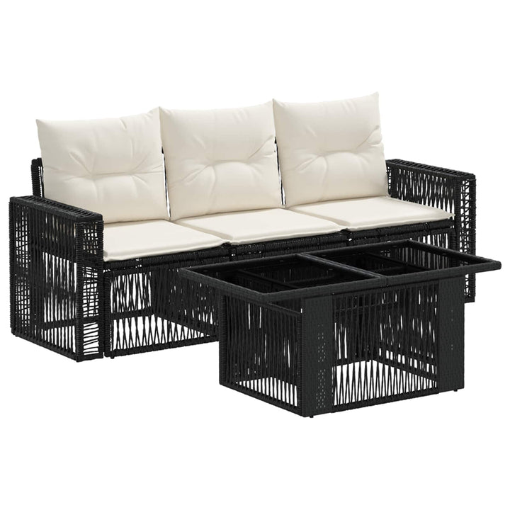 Havesofa Sæt 4 stk. Sort og Cremehvid polyrattan