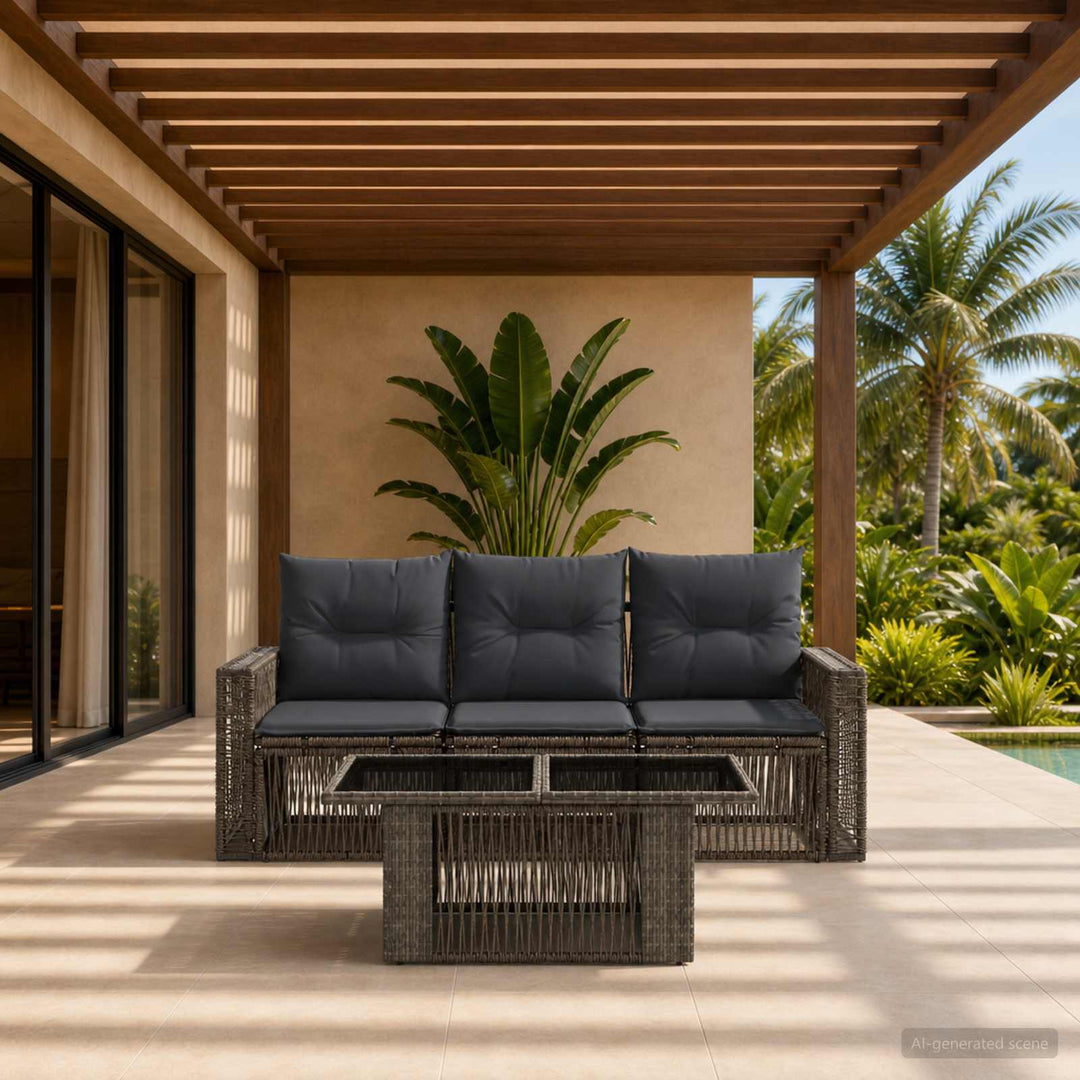 Havesofa Sæt 4 stk. Grå og Mørkegrå polyrattan