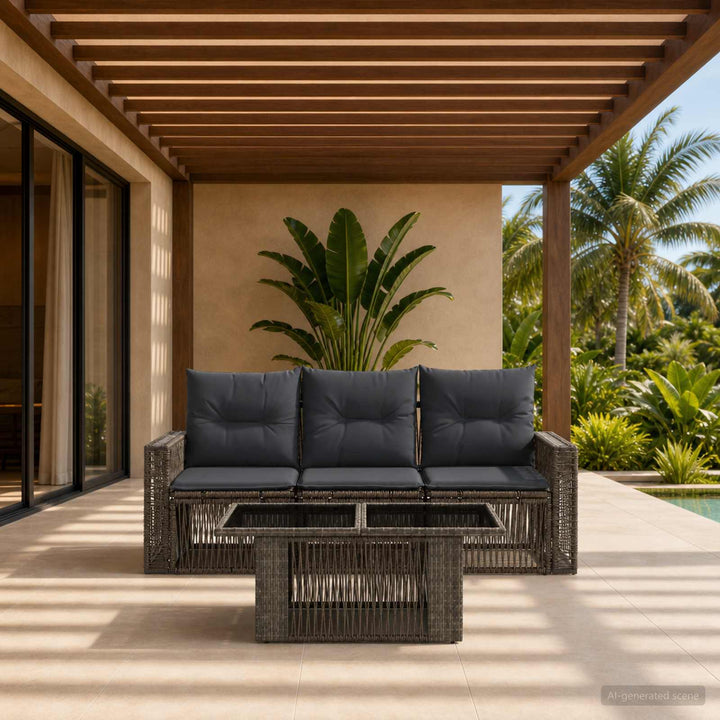 Havesofa Sæt 4 stk. Grå og Mørkegrå polyrattan